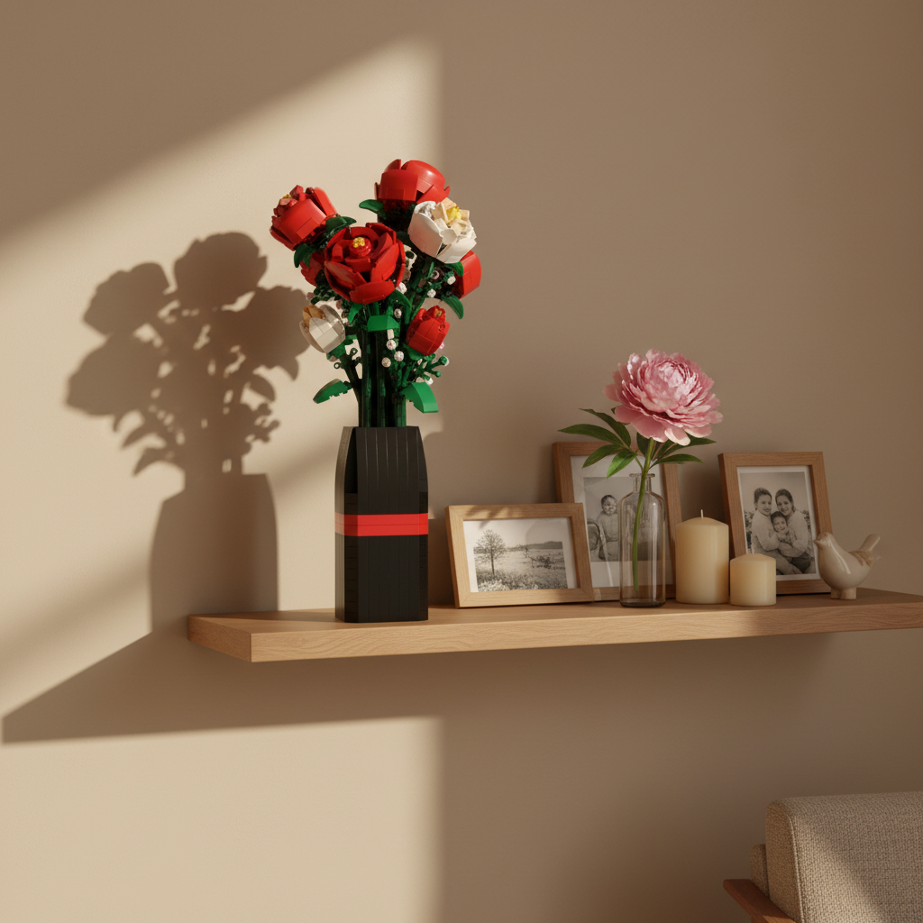 Bouquet de Roses Rouges en Briques – 818 Pièces avec Vase – Set de Construction Floral