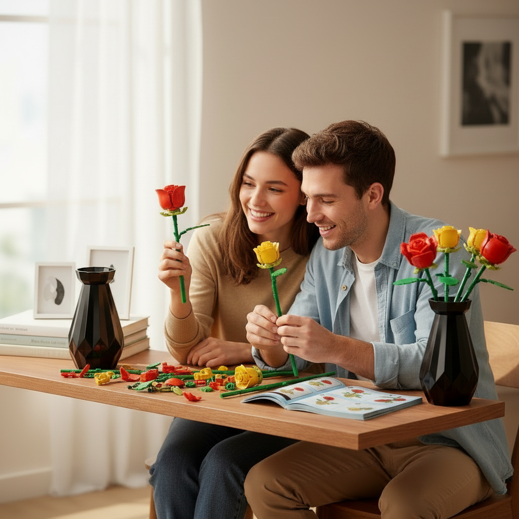 Fleur Petit Bouquet de Rose en Briques ABS