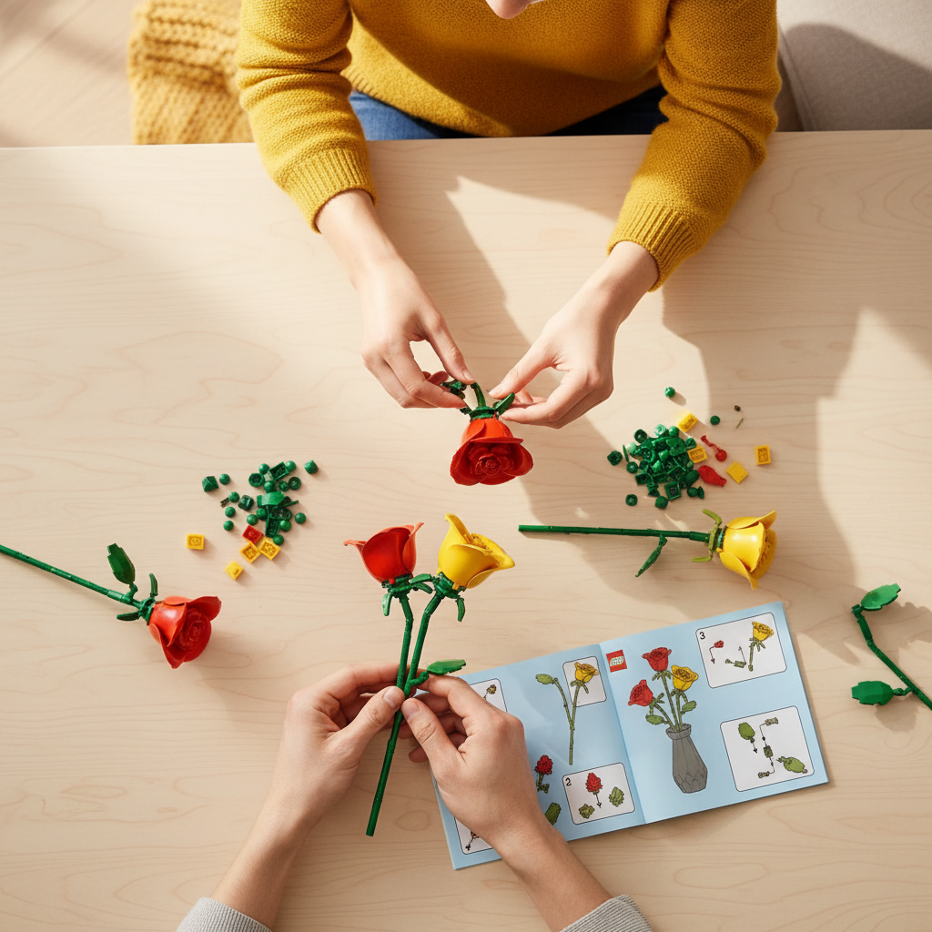 Fleur Petit Bouquet de Rose en Briques ABS